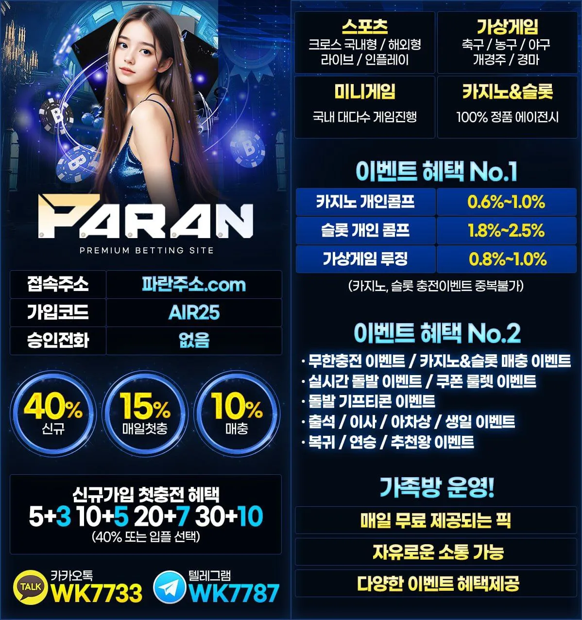 ✔️ 믿을수있는 검증업체 ✔️ 신규40% 입플 첫15% 매10% 카지노슬롯5%~10% ✔️ 가족방운영